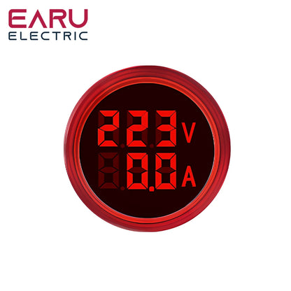 22MM Round LED Mini Digital Voltmeter Ammeter Meter AC 20-500V 0-100A Signal Lights Voltage Current Combo Meter Indicator Tester