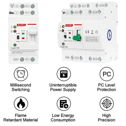 2P 4P 80A AC 230V 110V Automatic Transfer Switch Mini ATS Solar PV Dual Power Electrical Selector Switches Uninterrupted Power