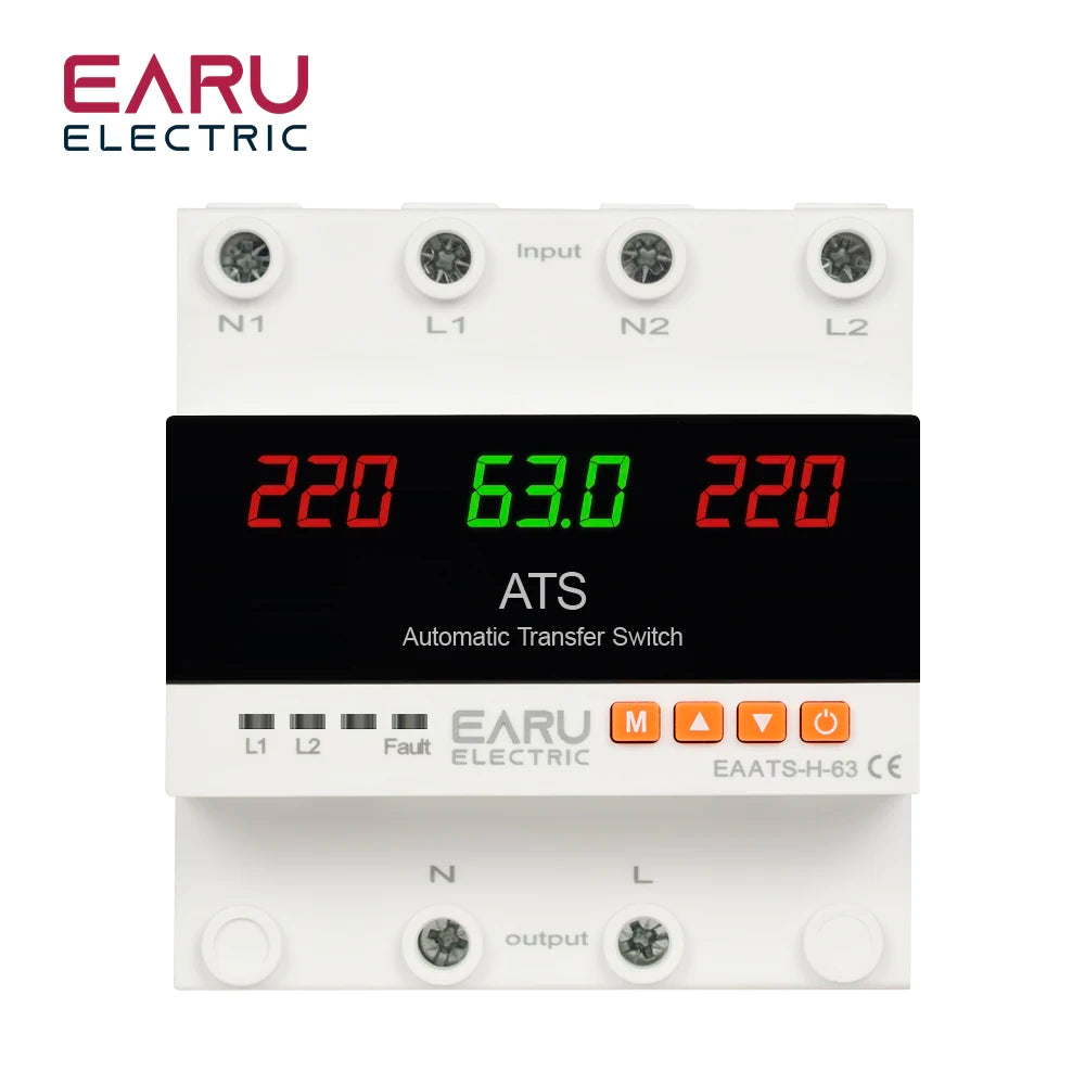 63A 100A 220V ATS Adjustable Over Under Voltage Current Protector Dual Power Conversion Automatic Transfer Switch Monitor Relay