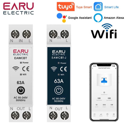 Tuya MCB WiFi Smart Circuit Breaker 1P+N 6-63A Time Relay Energy kWh Voltage Current Meter Protector Voice Remote Control Switch