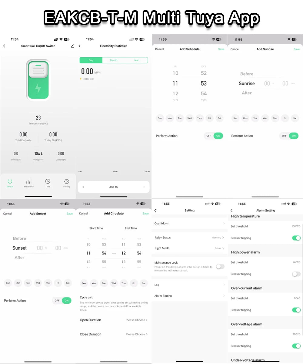Tuya eWeLink WiFi Smart Circuit Breaker MCB 1P+N 63A Time Relay Switch Energy Meter kWh Voltage Current Protector Remote Control