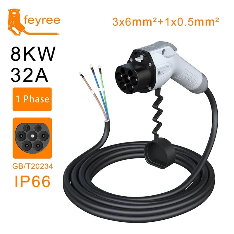 feyree GB/T Charger Plug EV Charger Cable 5m 32A 7KW 16A 3.5KW 1Phase 11KW 22KW 3 Phase for Car Charger Station Electric Vehicle by 54 Energy - Renewable Energy Store