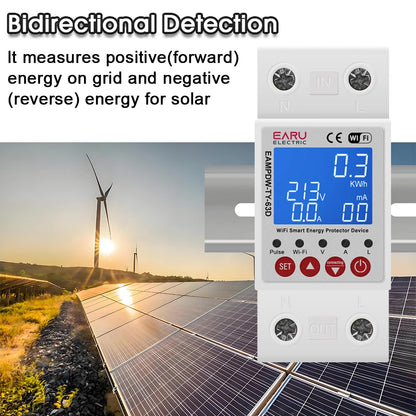 Tuya WiFi Smart Bidirectional Energy Meter Power kWh Meter Earth Leakage Over Under Voltage Protector Timer Relay Switch Breaker