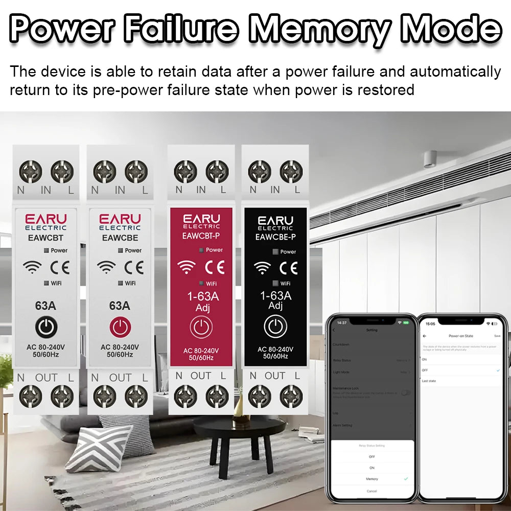 Tuya eWeLink MCB WiFi Smart Circuit Breaker 1P+N 63A Time Relay Switch Energy Meter kWh Voltage Current Protector Remote Control