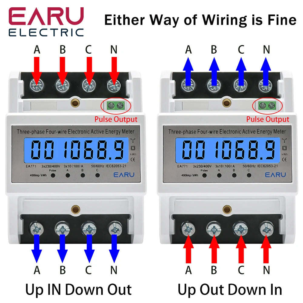 Din Rail AC 230 380V 3 Phase 4 Wire Energy Meter Power Consumption Monitor kWh Meter Wattmeter Bivolt 100A 50/60Hz LCD Backlight