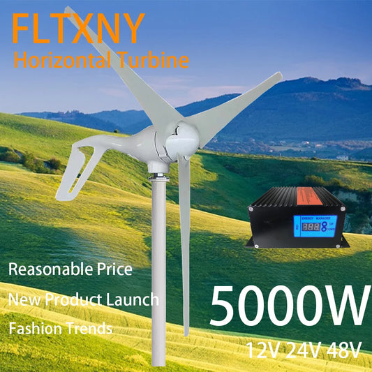 Wind Turbine Generator 5000W 12V 24V 48V 220V DC 5 Blades With MPPT Controller System Portable Windmills Renewable Energy