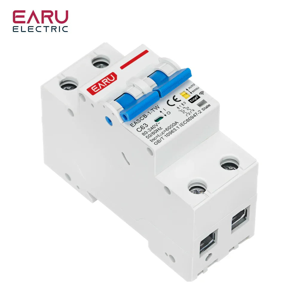 2P Tuya WiFi Smart Circuit Breaker MCB Timer Relay Switch Remote Control AC 63A 16A Power-off Memory Alexa Google Home Assistant