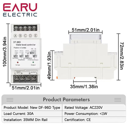DF-96D DF-96DK Water Level Controller Switch AC 220V 25A Water Tank Liquid Level Detection Sensor Water Pump Controller 2M Wires