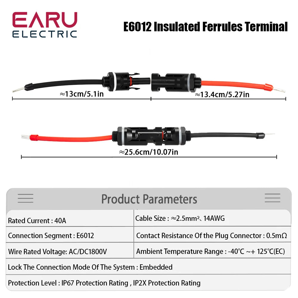 5 SETS Waterproof IP67 PV Photovoltaic Solar Connectors Male Female with 2.5mm² 14AWG Cable Wire E6012 Terminal for Combiner Box