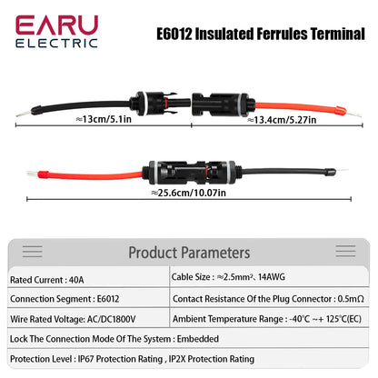 5 SETS Waterproof IP67 PV Photovoltaic Solar Connectors Male Female with 2.5mm² 14AWG Cable Wire E6012 Terminal for Combiner Box