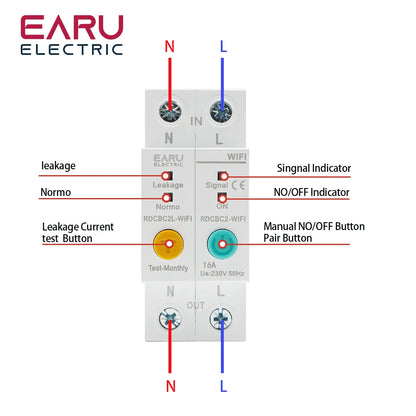2P WIFI Circuit Breaker Energy Power kWh Meter Time Timer Switch Relay Voltmeter Current Leakage Protection RCBO Remote Control