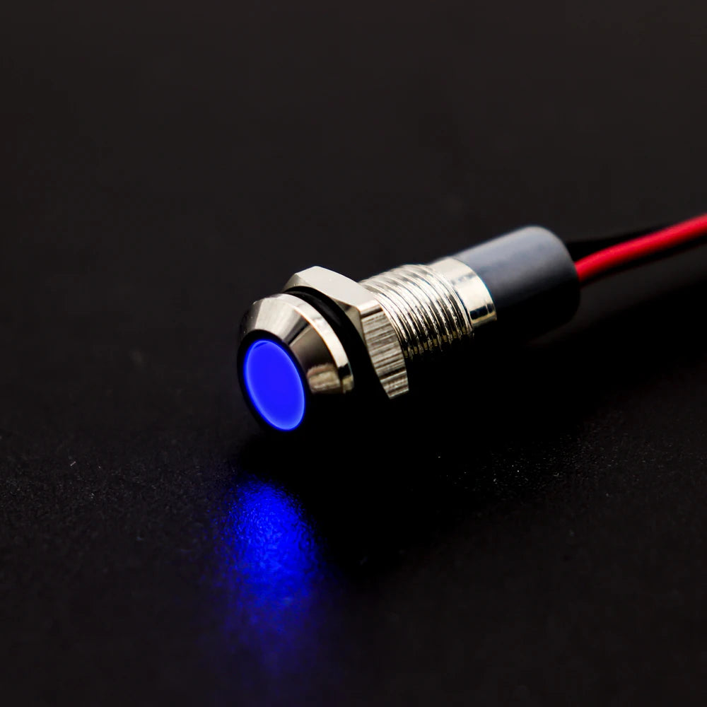 6mm 8mm 10mm 12mm 14mm Warning LED Metal Indicator Light Pilot Wires Switch Waterproof IP65 Signal Lamp 5/12/24/220V Red Green