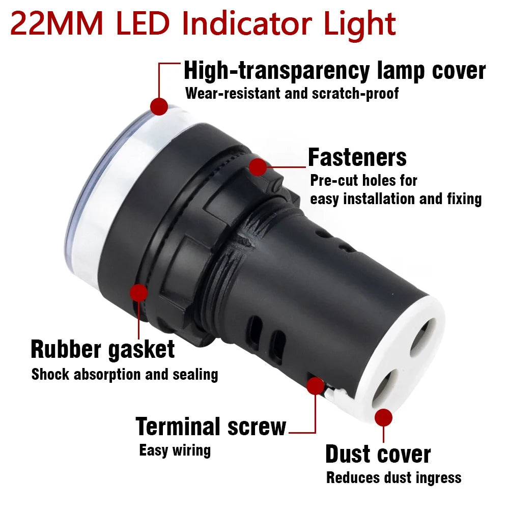 16MM 22MM LED Power Electronic Indicator Pilot Signal Light Lamp AC DC 12V 24V 110V 220V 380V Red Green Yellow Blue White Panel