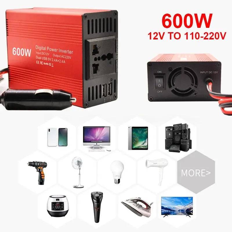 Power Converter Modified Sine Wave Universal Socket  12V /  220V / 600W - 54 Energy - Renewable Energy Store