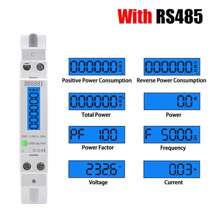 Single Phase Backlight Wattmeter Power LCD Digital Display Consumption Meter KWh 60A 110V 230VAC 50Hz Watt Din Rail Energy Meter by 54 Energy - Renewable Energy Store