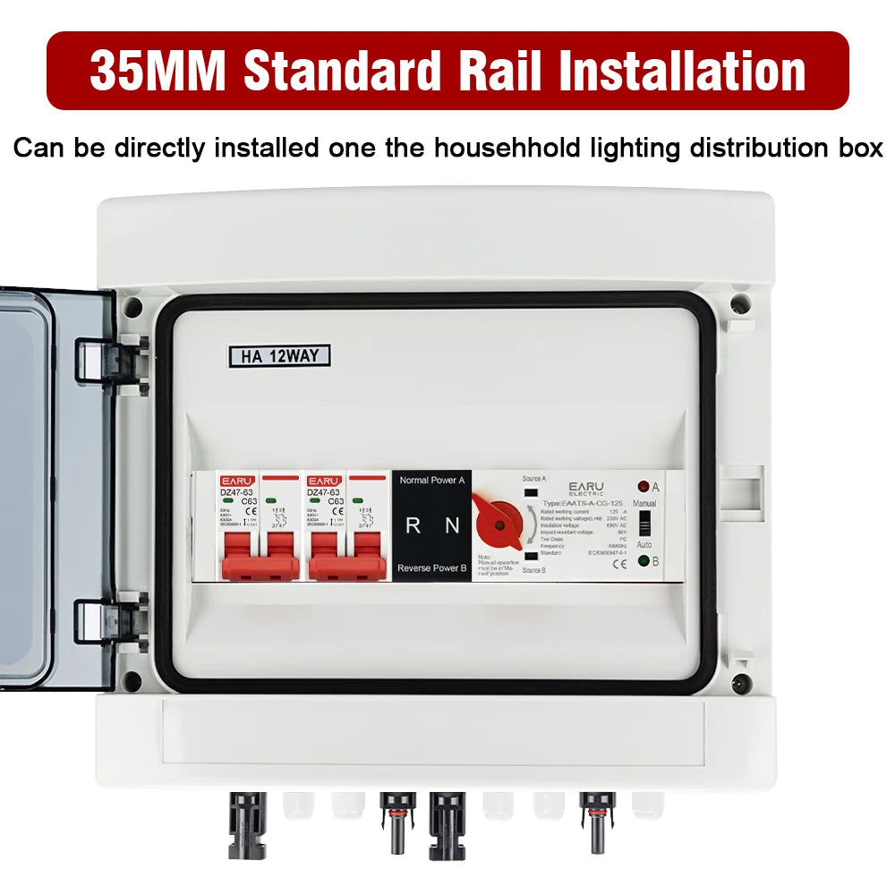 Monophasé sur rail DIN 2P 125A CA 230V Mini ATS Double Alimentation Commutateurs de sélection électriques à transfert automatique Alimentation ininterrompue