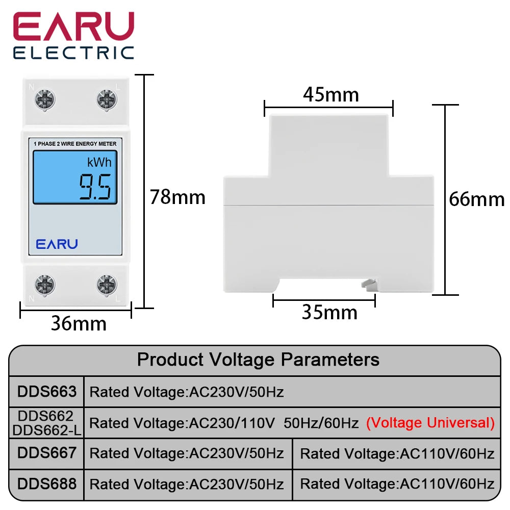 Single Phase LCD Digital Energy Meter Reset Zero kWh Voltage Current Power Consumption Counter Electric Wattmeter 220V Din Rail by 54 Energy - Renewable Energy Store