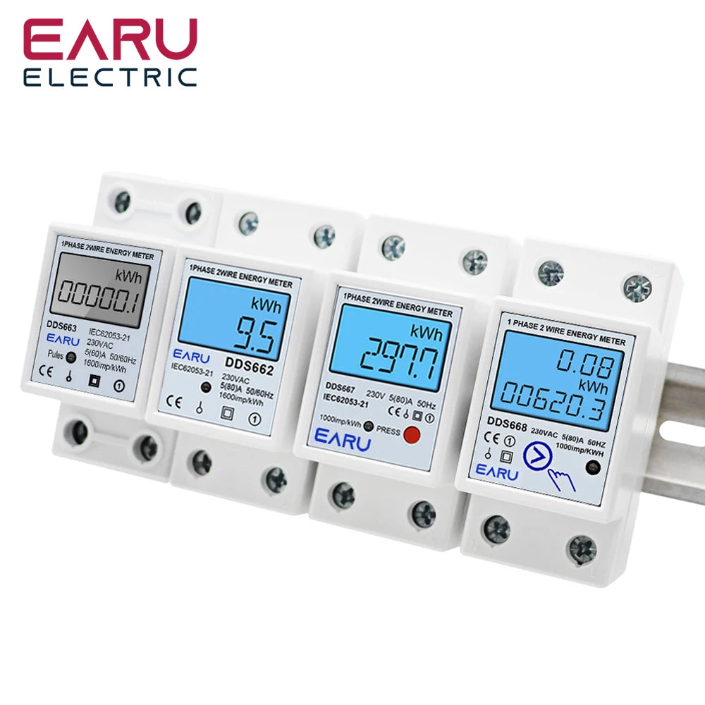 Single Phase LCD Digital Energy Meter Reset Zero kWh Voltage Current Power Consumption Counter Electric Wattmeter 220V Din Rail by 54 Energy - Renewable Energy Store