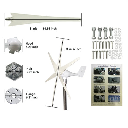 Small Windmill Turbine Electricity Generator Complete Kit 600w 24v 48v 3 Blade Dynamo With MPPT Charge Controller RV Yacht Farm by 54 Energy - Renewable Energy Store