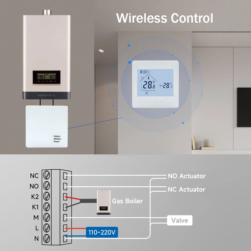 Smart RF Wireless Room Thermostat For Gas Boiler Heating Touch Screen Temperature Controller Home Programmable WiFi Thermostat by 54 Energy - Renewable Energy Store