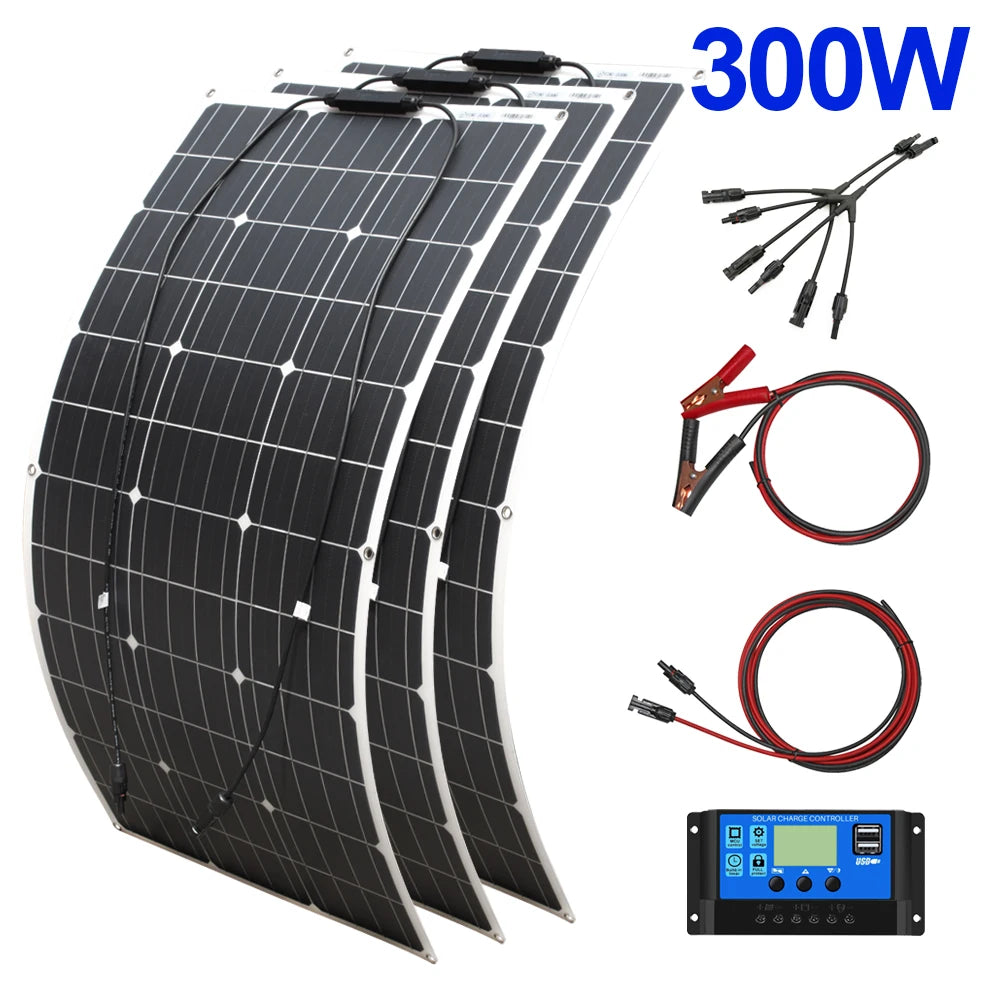 Solar Panel 100w 200w 300w 400w Flexible High Efficiency PWM 12V/18V/24V Battery Charger  Controller Solar Kit for Boat/Car/Home - 54 Energy - Renewable Energy Store