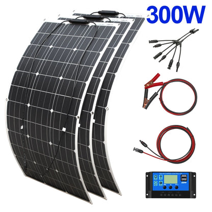 Solar Panel 100w 200w 300w 400w Flexible High Efficiency PWM 12V/18V/24V Battery Charger  Controller Solar Kit for Boat/Car/Home - 54 Energy - Renewable Energy Store