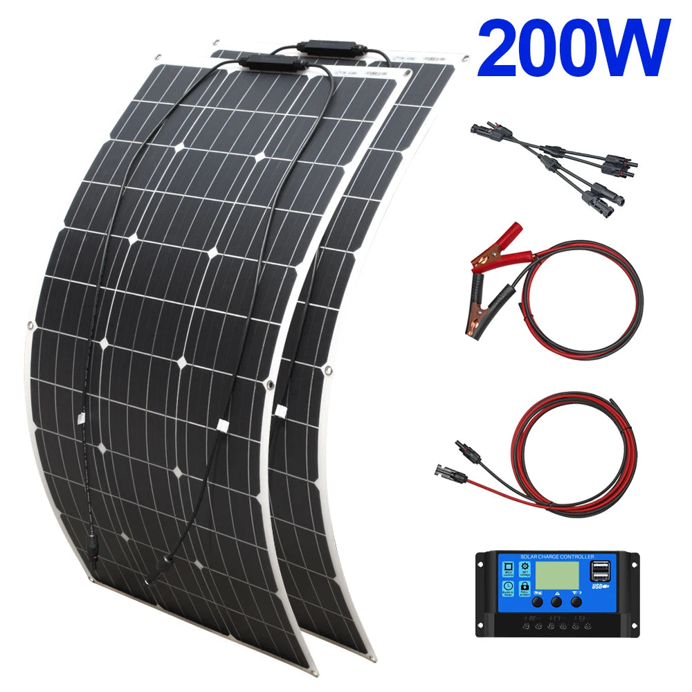 Solar Panel 100w 200w 300w 400w Flexible High Efficiency PWM 12V/18V/24V Battery Charger  Controller Solar Kit for Boat/Car/Home - 54 Energy - Renewable Energy Store