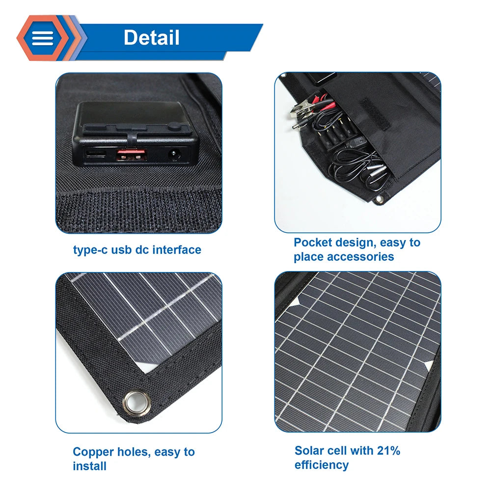 Solar Panel Charger Upgraded 28W 21W 14W Portable  Double USB 5V 18V DC Camping Foldable Solar Panel For Phone Charge Power Bank - 54 Energy - Renewable Energy Store