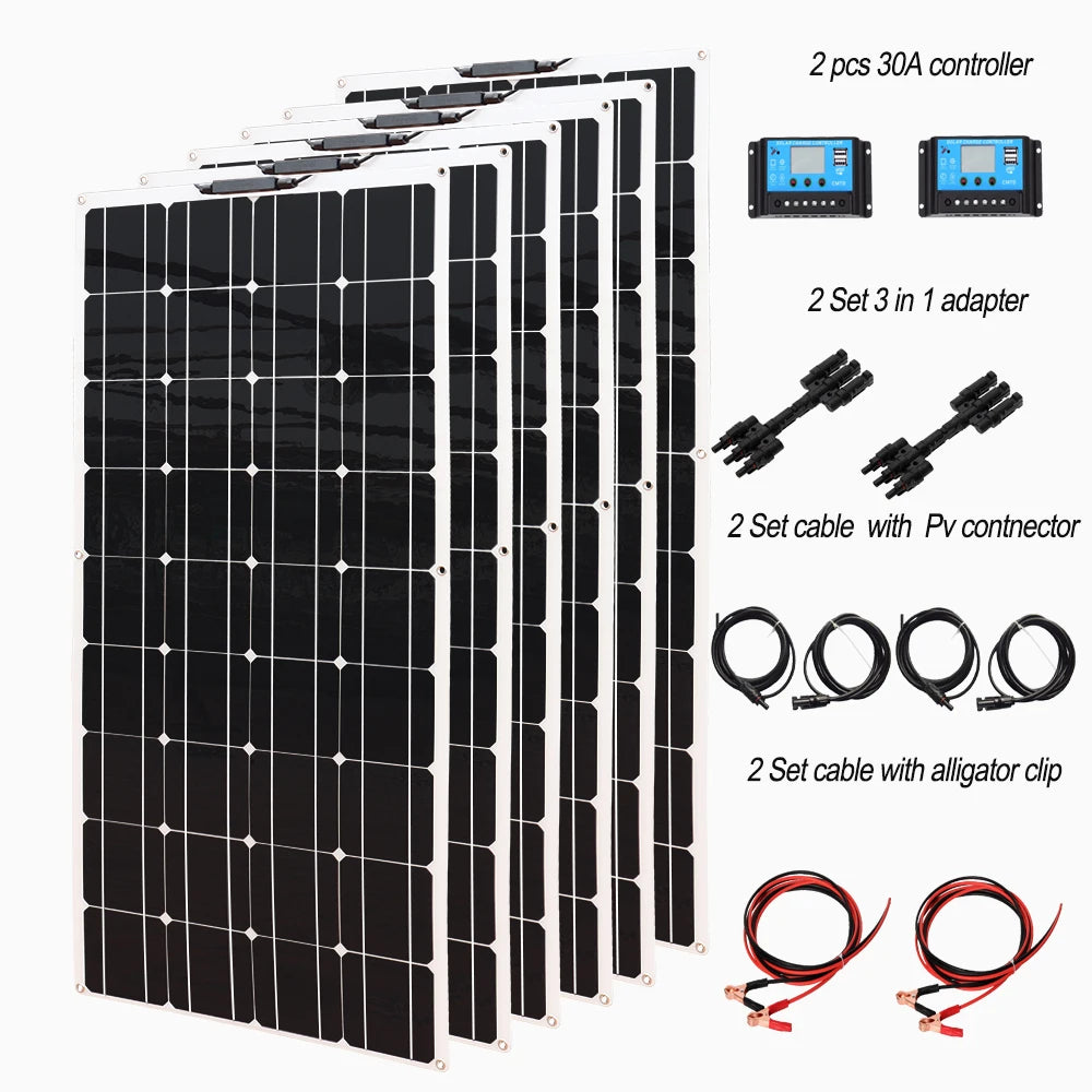 Solar panel kit Flexible Module 18V 120W 240w 360w 480w 600w 720w 12V or 24v photovoltaic for Motorhome Battery  Home Charger - 54 Energy - Renewable Energy Store