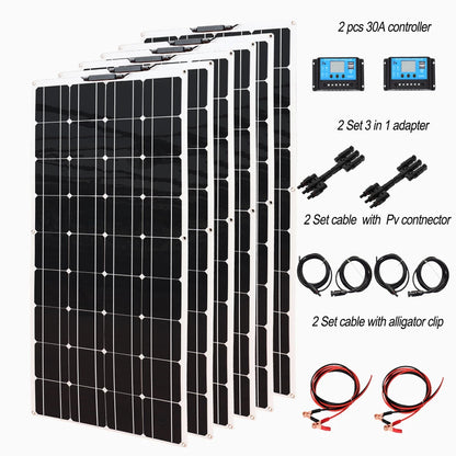 Solar panel kit Flexible Module 18V 120W 240w 360w 480w 600w 720w 12V or 24v photovoltaic for Motorhome Battery  Home Charger - 54 Energy - Renewable Energy Store