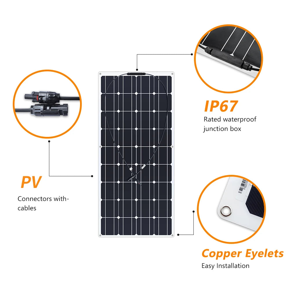 Solar panel kit Flexible Module 18V 120W 240w 360w 480w 600w 720w 12V or 24v photovoltaic for Motorhome Battery  Home Charger - 54 Energy - Renewable Energy Store