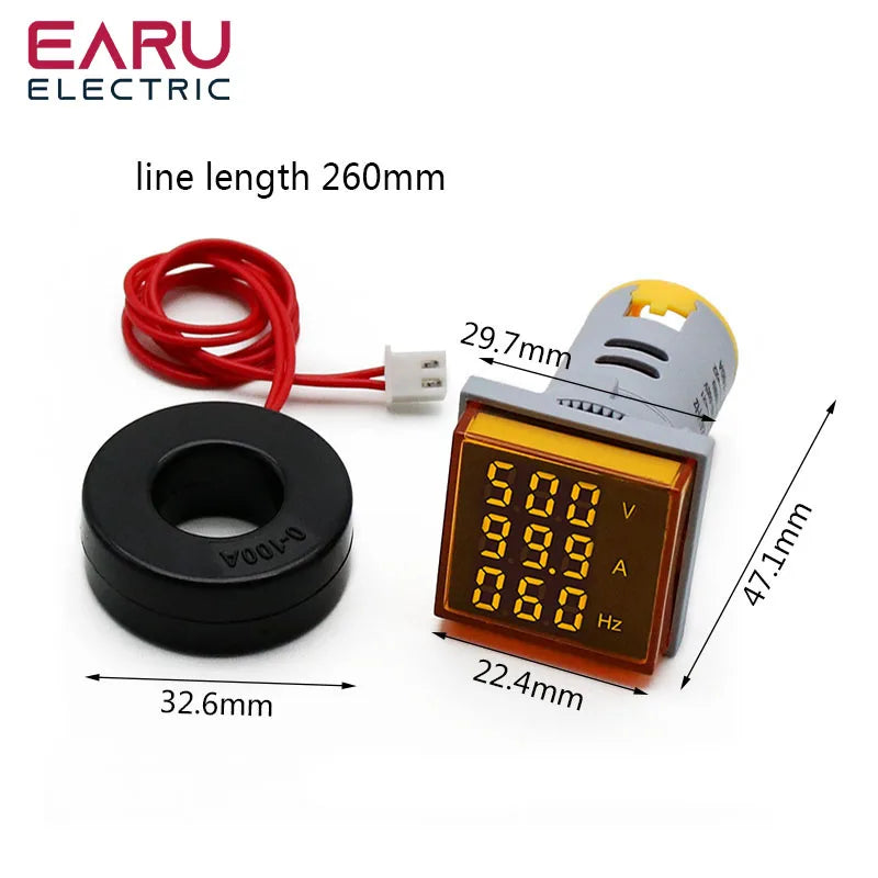 Square LED Digital Voltmeter Ammeter Hertz Meter AC20-500V Signal Lights Voltage Current Frequency Combo Meter Indicator Tester by 54 Energy - Renewable Energy Store