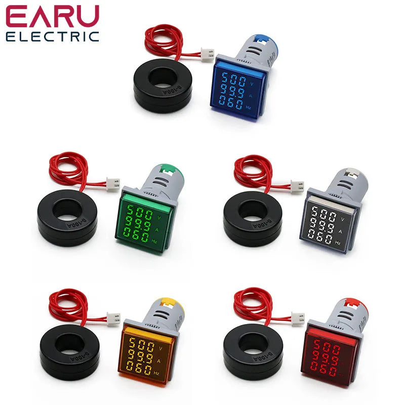 Square LED Digital Voltmeter Ammeter Hertz Meter AC20-500V Signal Lights Voltage Current Frequency Combo Meter Indicator Tester by 54 Energy - Renewable Energy Store