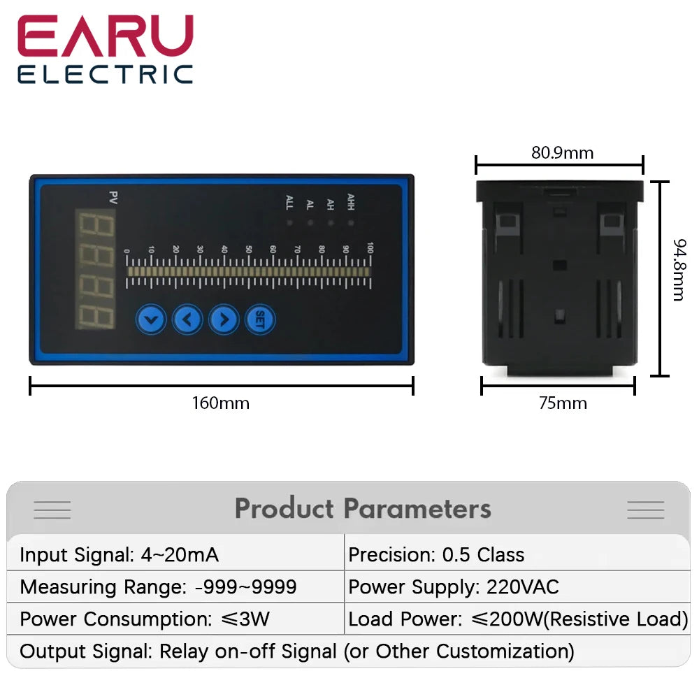 Contrôleur de Pression Intelligent T80 AC220V Afficheur à Colonne Lumineuse 4-20mA Transmetteur de Niveau de Liquide pour Viscosimètre Eau Huile Eaux Usées