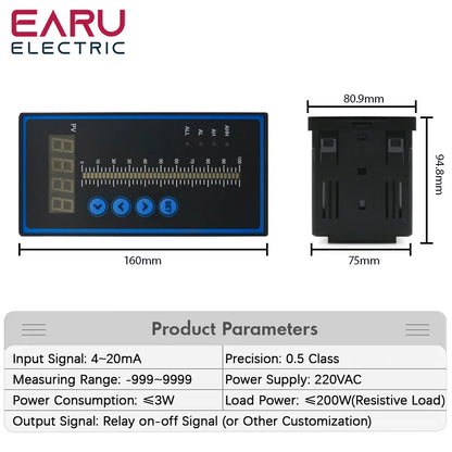 Contrôleur de Pression Intelligent T80 AC220V Afficheur à Colonne Lumineuse 4-20mA Transmetteur de Niveau de Liquide pour Viscosimètre Eau Huile Eaux Usées