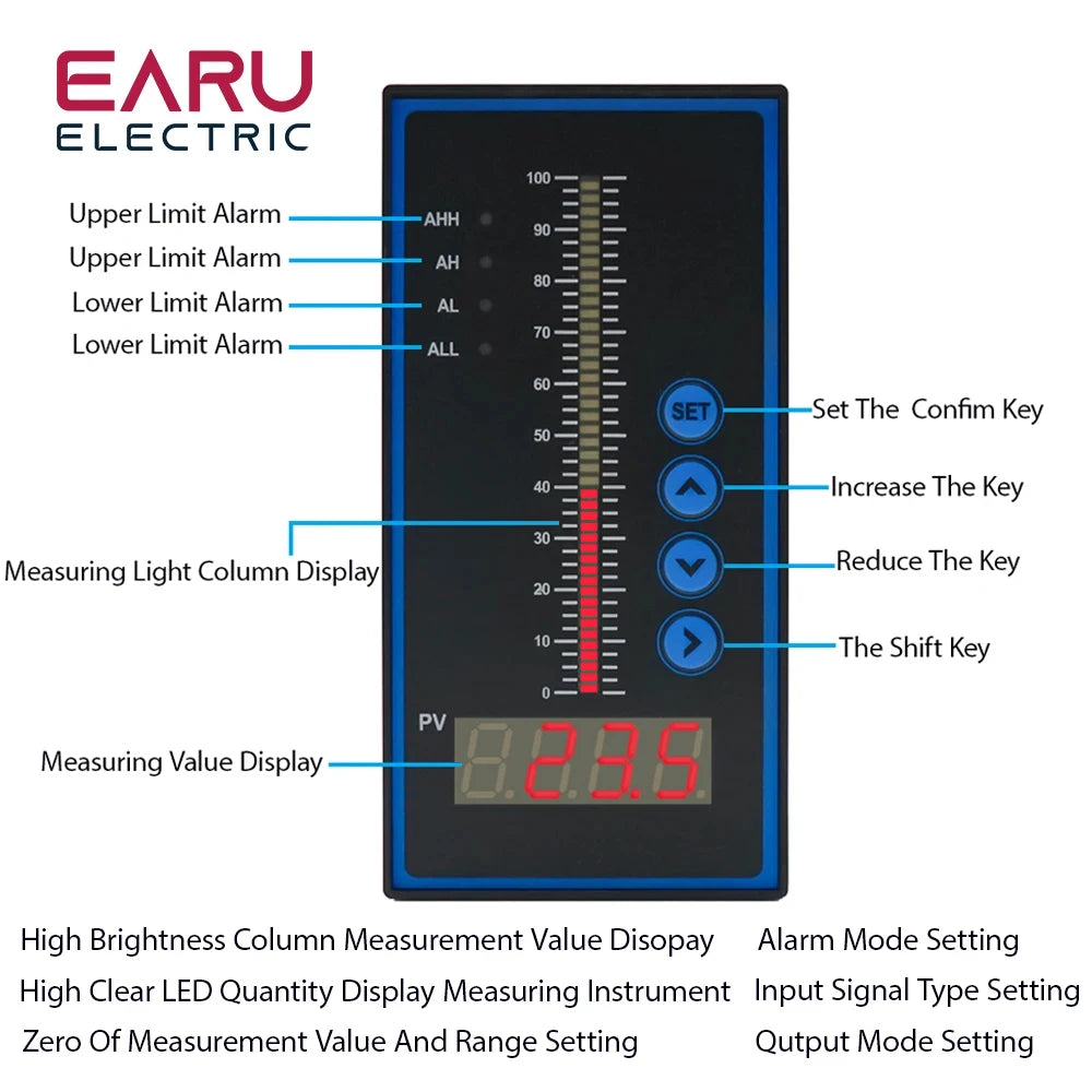Contrôleur de Pression Intelligent T80 AC220V Afficheur à Colonne Lumineuse 4-20mA Transmetteur de Niveau de Liquide pour Viscosimètre Eau Huile Eaux Usées