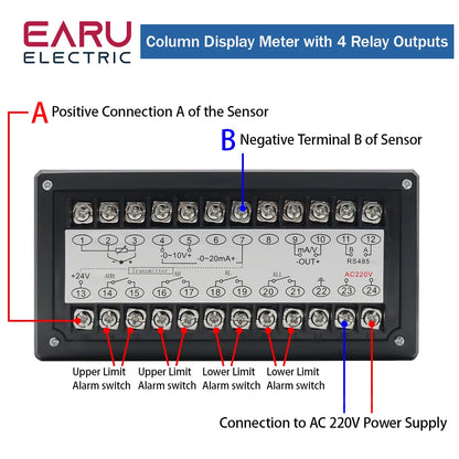 Contrôleur de Pression Intelligent T80 AC220V Afficheur à Colonne Lumineuse 4-20mA Transmetteur de Niveau de Liquide pour Viscosimètre Eau Huile Eaux Usées