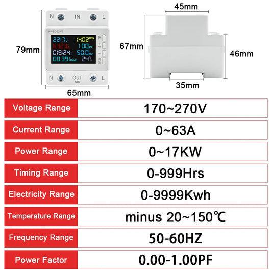 TUYA WiFi Smart Power Meter Over Under Voltage Protection Relay Switch Circuit Breaker Energy kWh Temperature Meter Smart Life by 54 Energy - Renewable Energy Store