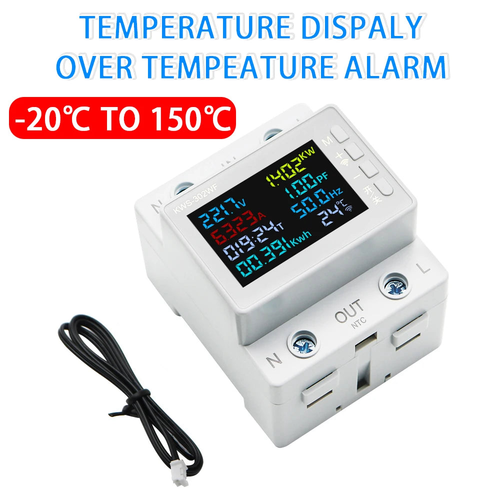 TUYA WiFi Smart Power Meter Over Under Voltage Protection Relay Switch Circuit Breaker Energy kWh Temperature Meter Smart Life by 54 Energy - Renewable Energy Store