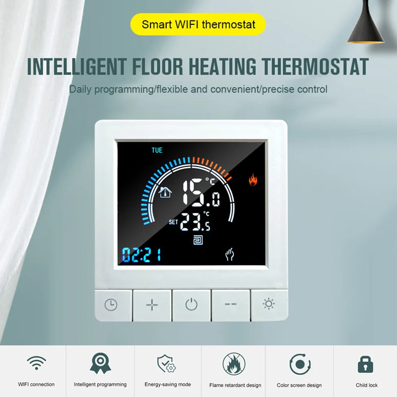 TUYA WiFi Smart Thermostat Temperature Controller For Electric Floor Heating Water Gas Boiler Digital LCD Display Wall Mounted by 54 Energy - Renewable Energy Store
