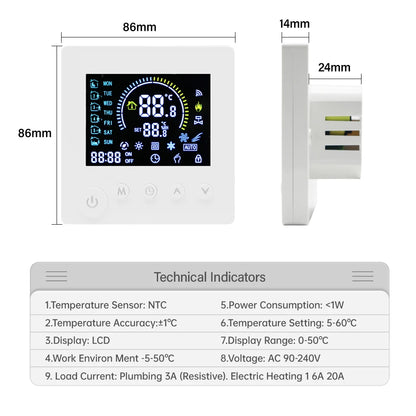 TUYA WiFi Thermostat Temperature Controller Water Electric Floor Heating TRV AC90V-240V 3A 16A Digital LCD Display Wall Mounted by 54 Energy - Renewable Energy Store