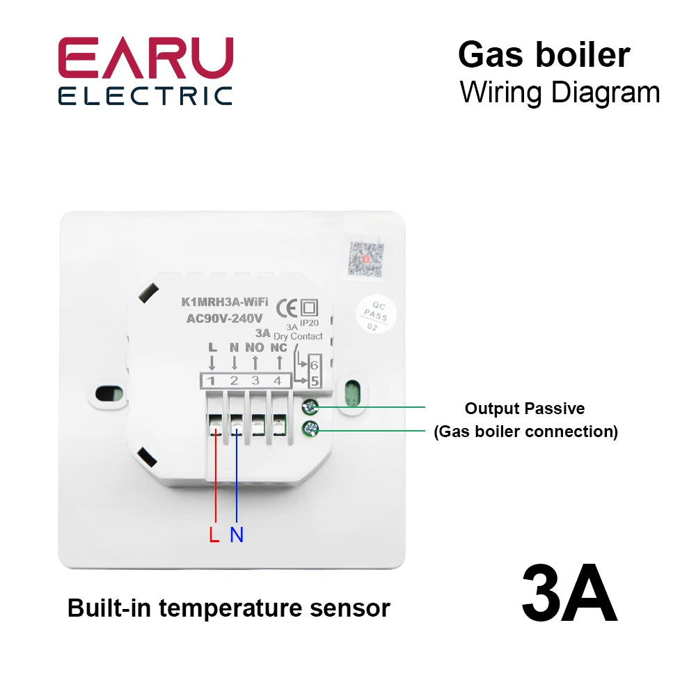 TUYA WiFi Thermostat Temperature Controller Water Electric Floor Heating TRV AC90V-240V 3A 16A Digital LCD Display Wall Mounted by 54 Energy - Renewable Energy Store