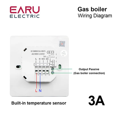 TUYA WiFi Thermostat Temperature Controller Water Electric Floor Heating TRV AC90V-240V 3A 16A Digital LCD Display Wall Mounted by 54 Energy - Renewable Energy Store