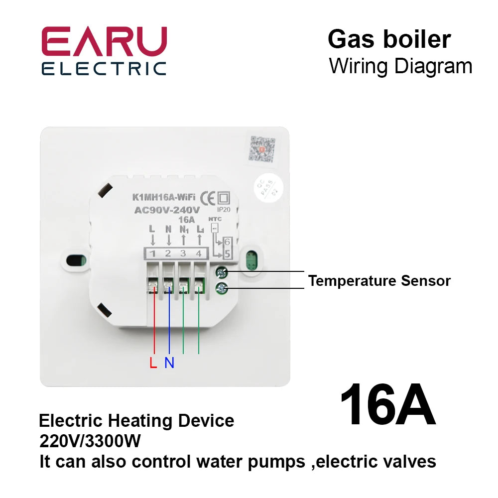 TUYA WiFi Thermostat Temperature Controller Water Electric Floor Heating TRV AC90V-240V 3A 16A Digital LCD Display Wall Mounted by 54 Energy - Renewable Energy Store