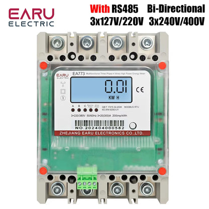 Compteur d'énergie multifonctionnel triphasé 4 fils 300A 3*220V/380V à câblage direct, avec affichage rétroéclairé et RS485, pour charges élevées.