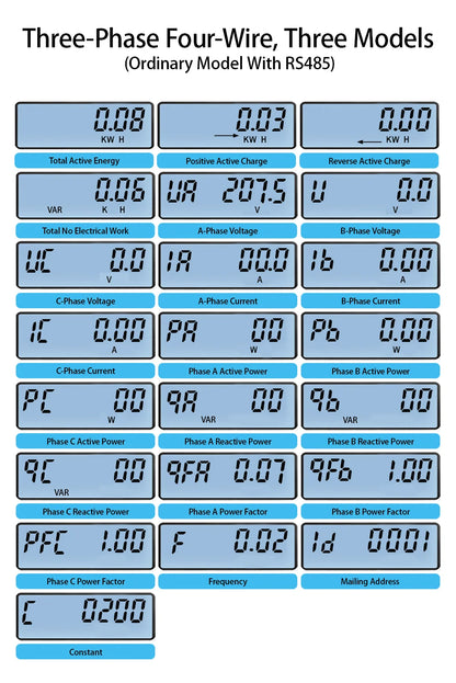 Compteur d'énergie multifonctionnel triphasé 4 fils 300A 3*220V/380V à câblage direct, avec affichage rétroéclairé et RS485, pour charges élevées.