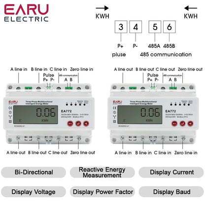 Compteur d'énergie active électronique triphasé à quatre fils kWh Moniteur de consommation électrique Rail DIN 50/60Hz 3*5(100)A 50/60Hz LCD LED