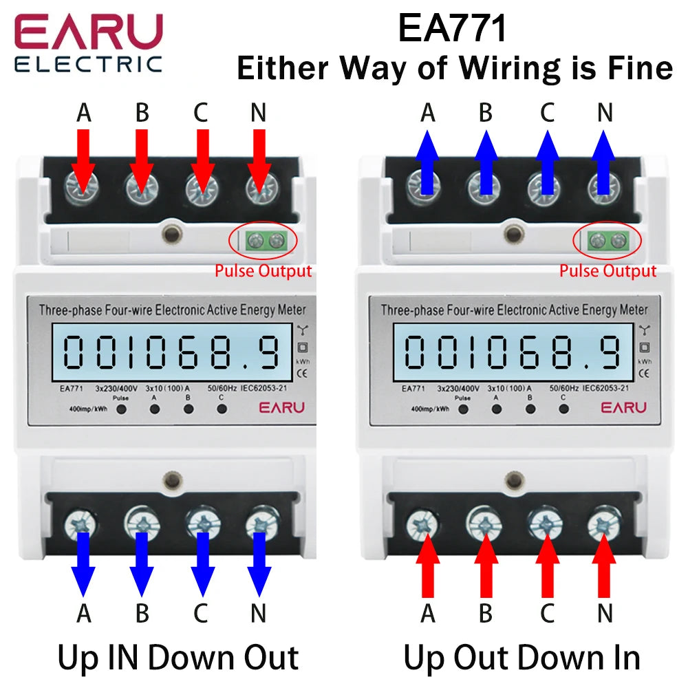 Compteur d'énergie active électronique triphasé à quatre fils kWh Moniteur de consommation électrique Rail DIN 50/60Hz 3*5(100)A 50/60Hz LCD LED