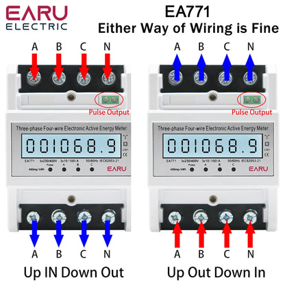 Compteur d'énergie active électronique triphasé à quatre fils kWh Moniteur de consommation électrique Rail DIN 50/60Hz 3*5(100)A 50/60Hz LCD LED