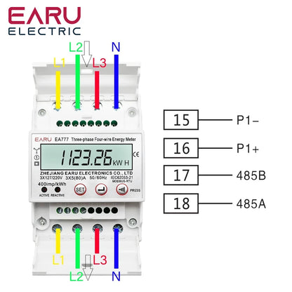Compteur d'énergie active électronique triphasé à quatre fils kWh Moniteur de consommation électrique Rail DIN 50/60Hz 3*5(100)A 50/60Hz LCD LED